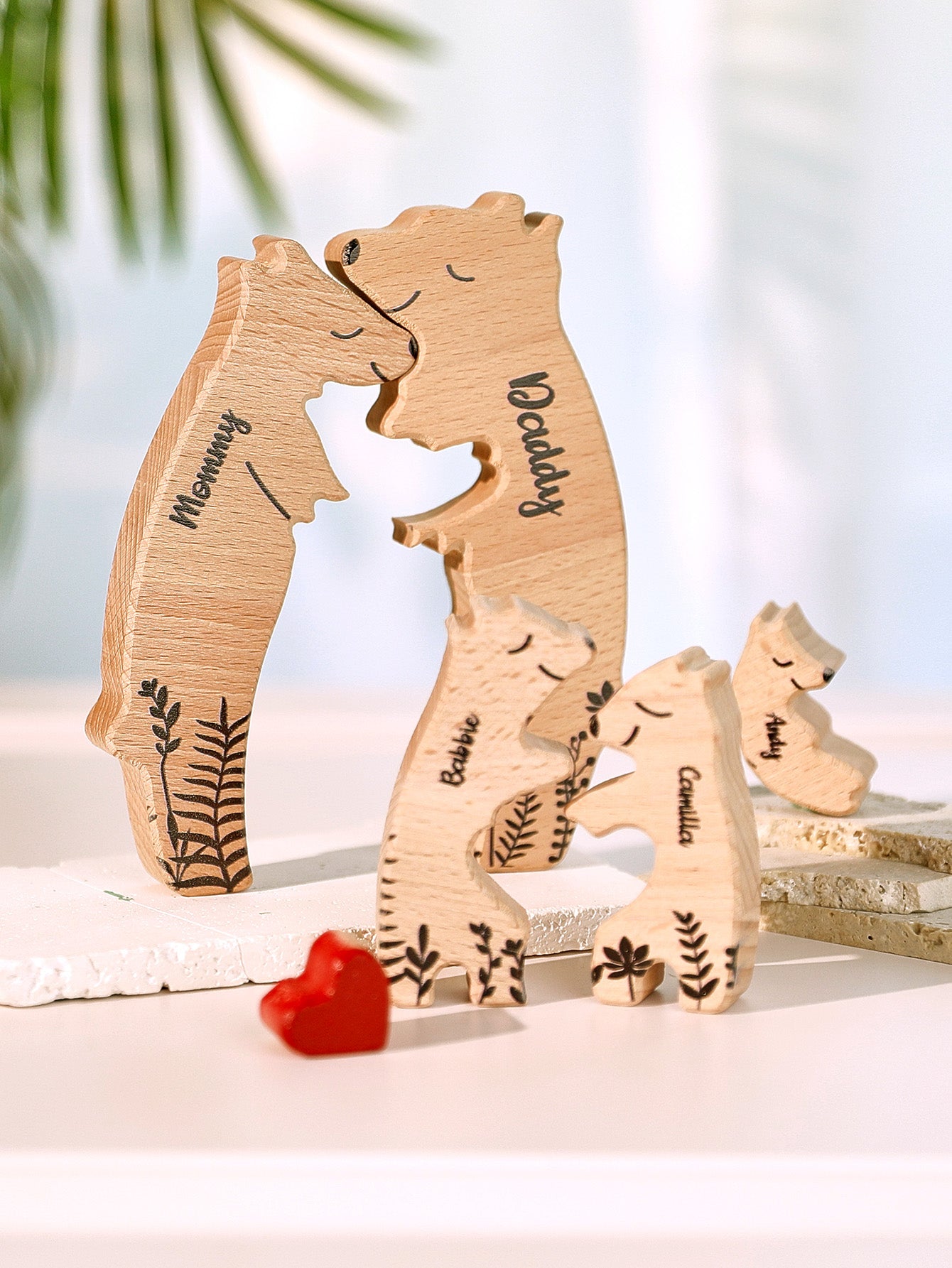 Unique home decor with custom names, Trending personalised wooden puzzles, Popular custom engraved bear decorations, Custom engraved wooden bear puzzle with family names, Personalised family name bear puzzle for home decor, Unique personalised gift bear puzzle for special occasions, High-quality custom wooden puzzle with names, Customisable heart-shaped family bear puzzle decoration