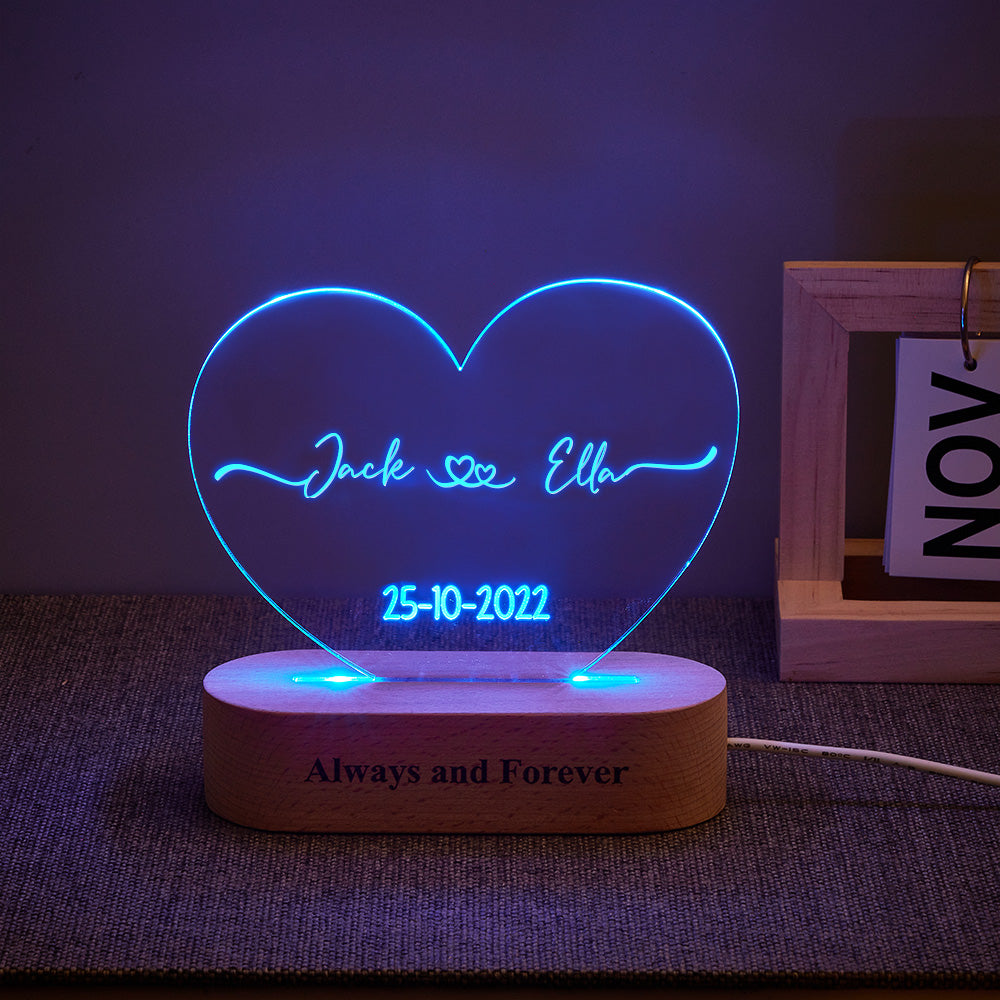 Personalised Heart Shaped Acrylic Plaque, Custom Name and Date Night Light, Customisable Acrylic Night Light, Unique Heart Plaque Night Light, Personalised Night Light Gift, High-Quality Acrylic Plaque, Personalised Gift Night Light, Customisable Heart Shaped Light, Stylish Personalised Night Light, Unique Custom Plaque Lamp, Personalised gifts for home decor, Custom heart-shaped night lights, Unique gift ideas with custom plaques