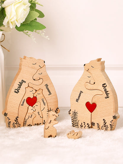 Unique home decor with custom names, Trending personalised wooden puzzles, Popular custom engraved bear decorations, Custom engraved wooden bear puzzle with family names, Personalised family name bear puzzle for home decor, Unique personalised gift bear puzzle for special occasions, High-quality custom wooden puzzle with names, Customisable heart-shaped family bear puzzle decoration