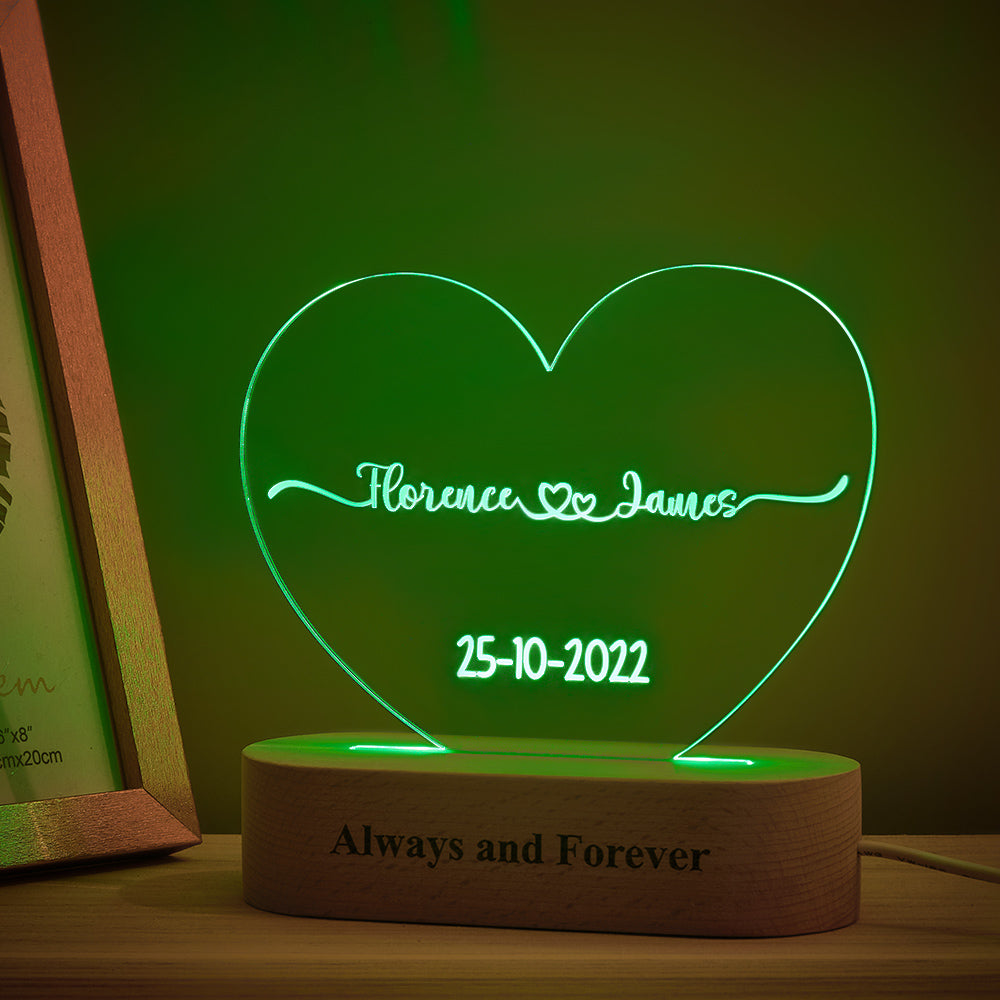 Trending personalised night lights, Popular custom acrylic plaque lamps, Personalised heart-shaped acrylic plaque with custom text, Custom name and date night light for special occasions, High-quality personalised night light for home decor, Customisable heart plaque night light for kids and adults, Unique personalised night light gift for friends and family