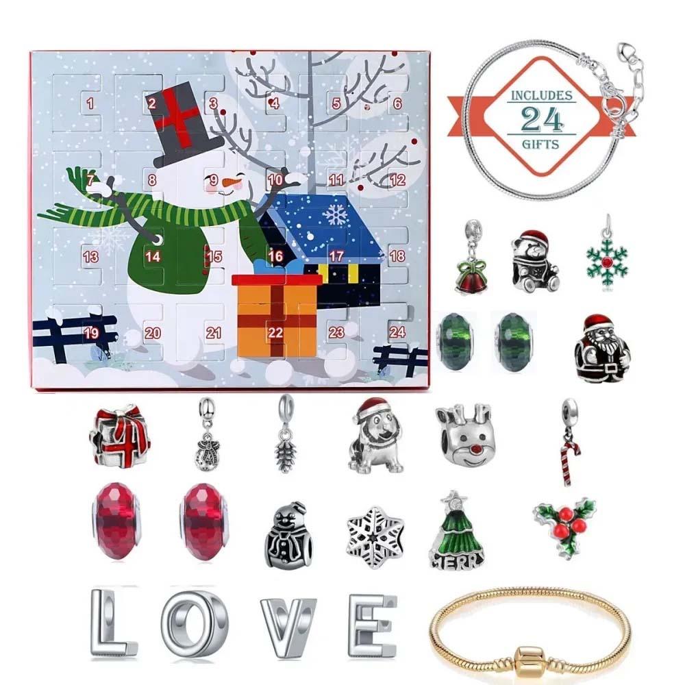 Christmas Charm Surprise Blind Box Charm Bracelet/Necklace 24 Calendar Countdown Gift Box Bracelet DIY Charms - Gifted Your Way