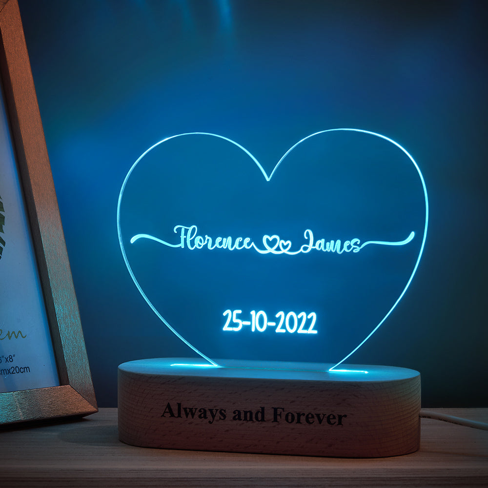 Personalised Heart Shaped Acrylic Plaque, Custom Name and Date Night Light, Customisable Acrylic Night Light, Unique Heart Plaque Night Light, Personalised Night Light Gift, High-Quality Acrylic Plaque, Personalised Gift Night Light, Customisable Heart Shaped Light, Stylish Personalised Night Light, Unique Custom Plaque Lamp, Personalised gifts for home decor, Custom heart-shaped night lights, Unique gift ideas with custom plaques