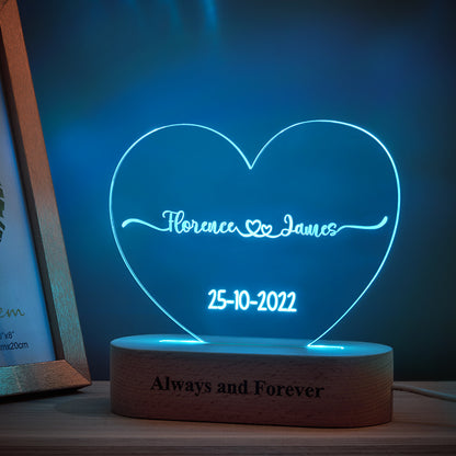 Personalised Heart Shaped Acrylic Plaque, Custom Name and Date Night Light, Customisable Acrylic Night Light, Unique Heart Plaque Night Light, Personalised Night Light Gift, High-Quality Acrylic Plaque, Personalised Gift Night Light, Customisable Heart Shaped Light, Stylish Personalised Night Light, Unique Custom Plaque Lamp, Personalised gifts for home decor, Custom heart-shaped night lights, Unique gift ideas with custom plaques