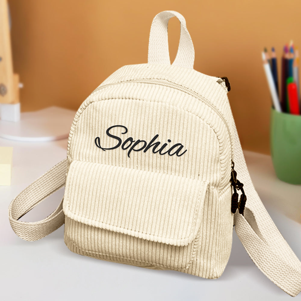 Unique school bag gift ideas, Trending personalised Corduroy backpacks, Popular custom college corduroy bags, Personalised name backpack for college students, Custom engraved school bag with name, Unique personalised gift backpack for men and women, High-quality custom corduroy bag with name, Customisable mini backpack for daily use and travel