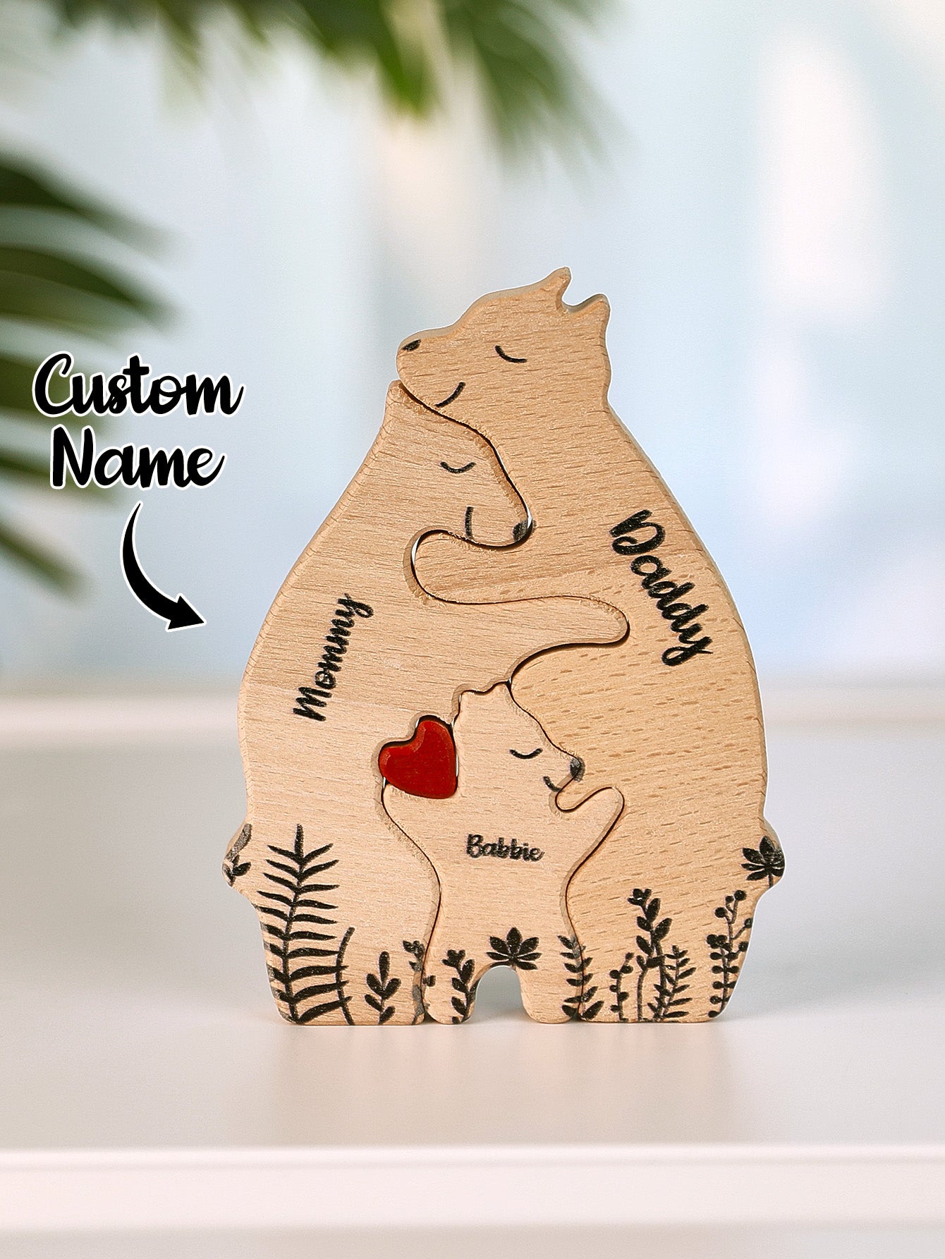 Unique home decor with custom names, Trending personalised wooden puzzles, Popular custom engraved bear decorations, Custom engraved wooden bear puzzle with family names, Personalised family name bear puzzle for home decor, Unique personalised gift bear puzzle for special occasions, High-quality custom wooden puzzle with names, Customisable heart-shaped family bear puzzle decoration