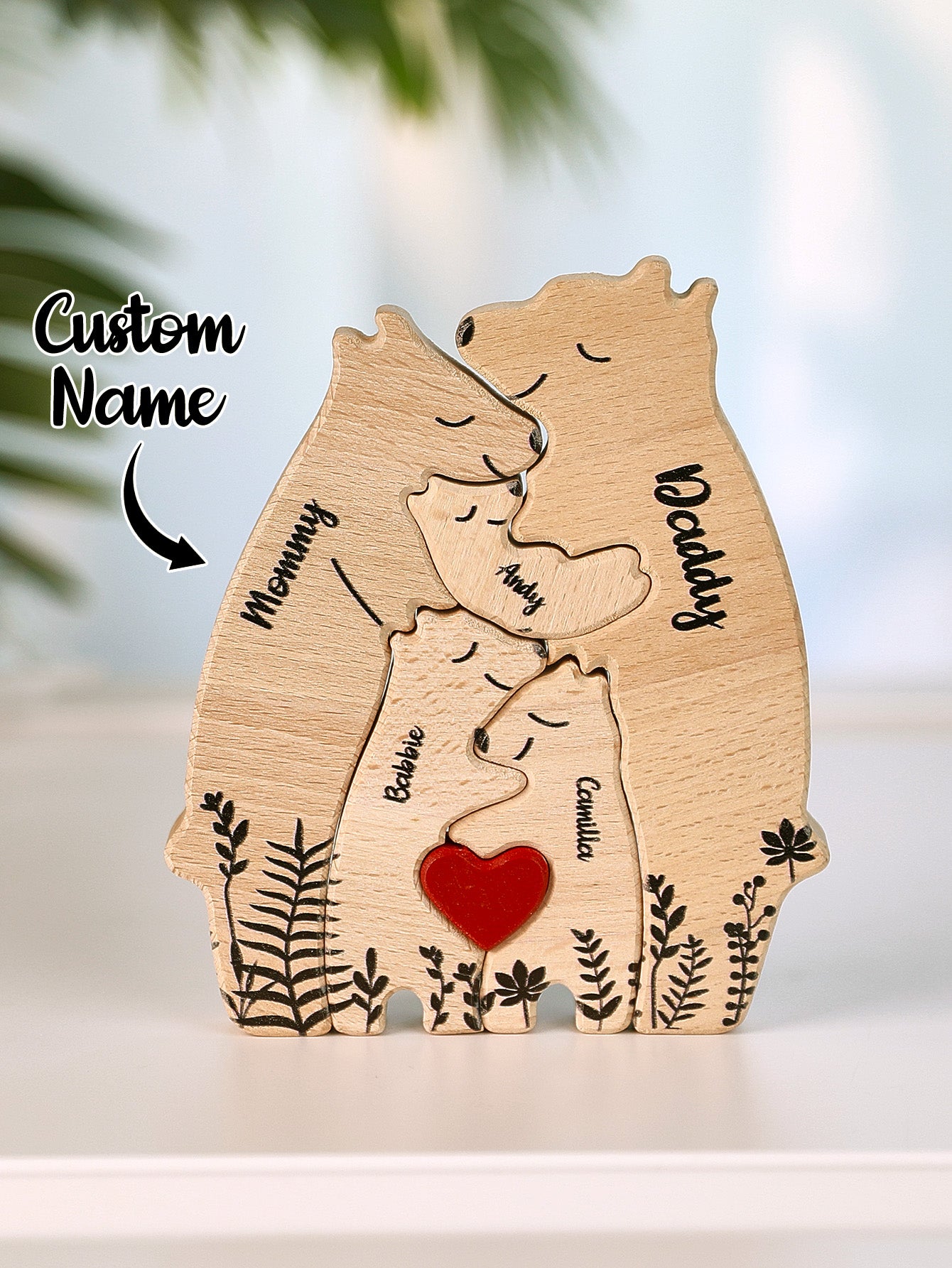 Unique home decor with custom names, Trending personalised wooden puzzles, Popular custom engraved bear decorations, Custom engraved wooden bear puzzle with family names, Personalised family name bear puzzle for home decor, Unique personalised gift bear puzzle for special occasions, High-quality custom wooden puzzle with names, Customisable heart-shaped family bear puzzle decoration