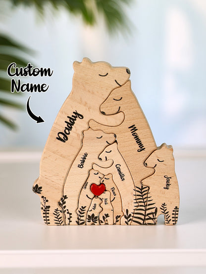 Unique home decor with custom names, Trending personalised wooden puzzles, Popular custom engraved bear decorations, Custom engraved wooden bear puzzle with family names, Personalised family name bear puzzle for home decor, Unique personalised gift bear puzzle for special occasions, High-quality custom wooden puzzle with names, Customisable heart-shaped family bear puzzle decoration