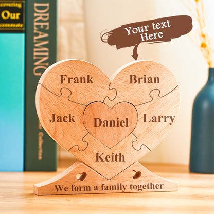 Unique home decor with custom names, Trending personalised wooden puzzles, Popular custom engraved heart decorations, Custom engraved wooden heart puzzle with family names, Personalised family name heart puzzle for home decor, Unique personalised gift heart puzzle for special occasions, High-quality custom wooden puzzle with names, Customisable heart-shaped family puzzle decoration