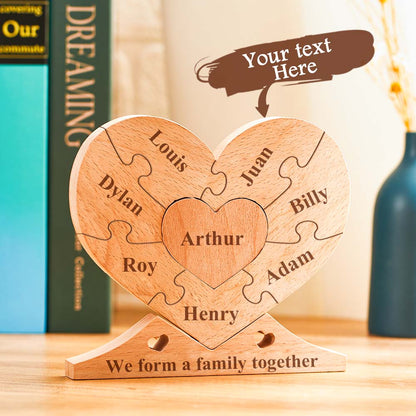 Unique home decor with custom names, Trending personalised wooden puzzles, Popular custom engraved heart decorations, Custom engraved wooden heart puzzle with family names, Personalised family name heart puzzle for home decor, Unique personalised gift heart puzzle for special occasions, High-quality custom wooden puzzle with names, Customisable heart-shaped family puzzle decoration