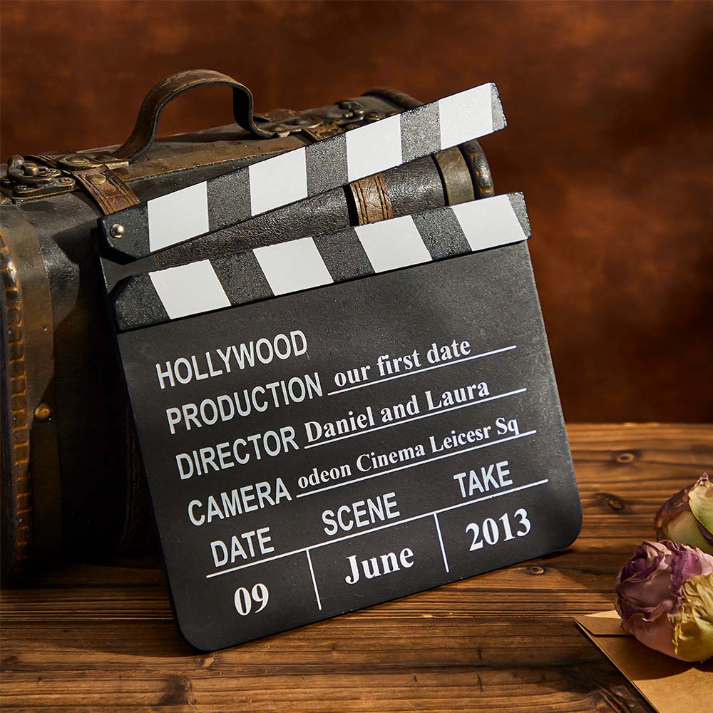 Unique cinema lover gift ideas, Trending personalised home decor plaques, Popular custom keepsake gifts, Personalised film clapper plaque for special occasions, Custom engraved wooden plaque for film lovers, Unique vintage film clapper plaque gift, High-quality customisable film clapper keepsake, Personalised home decor plaque with custom text