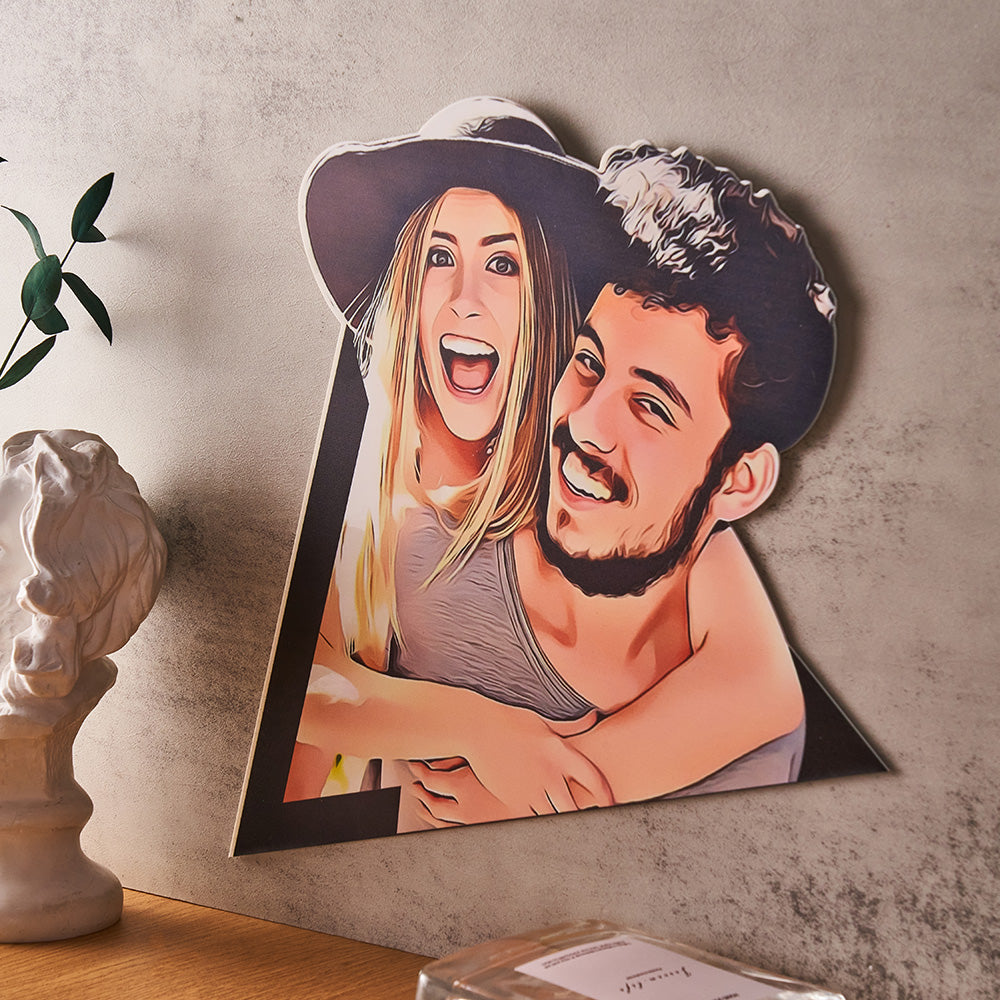 Custom Photo Wall Art Cartoon Couple Wooden Decoration Gifts Personalised Wall Art Unique Gift - Gifted Your Way