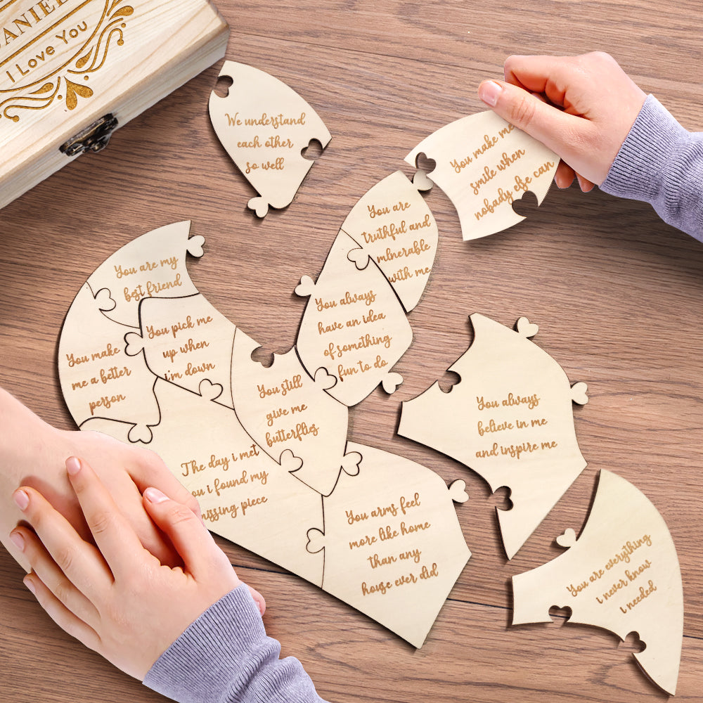 Popular custom love gifts, Best personalised anniversary gifts, Creative custom romantic decorations, Personalised wooden puzzle with reasons why I love you, Unique personalised gift for loved ones, High-quality custom wooden puzzle with box, Customisable love puzzle for special occasions, Personalised romantic gift for girlfriend or boyfriend, Custom engraved wooden puzzle for romantic gift