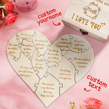 Popular custom love gifts, Best personalised anniversary gifts, Creative custom romantic decorations, Personalised wooden puzzle with reasons why I love you, Unique personalised gift for loved ones, High-quality custom wooden puzzle with box, Customisable love puzzle for special occasions, Personalised romantic gift for girlfriend or boyfriend, Custom engraved wooden puzzle for romantic gift