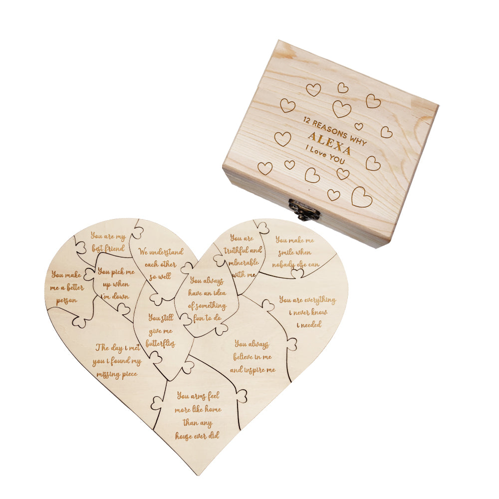 Popular custom love gifts, Best personalised anniversary gifts, Creative custom romantic decorations, Personalised wooden puzzle with reasons why I love you, Unique personalised gift for loved ones, High-quality custom wooden puzzle with box, Customisable love puzzle for special occasions, Personalised romantic gift for girlfriend or boyfriend, Custom engraved wooden puzzle for romantic gift