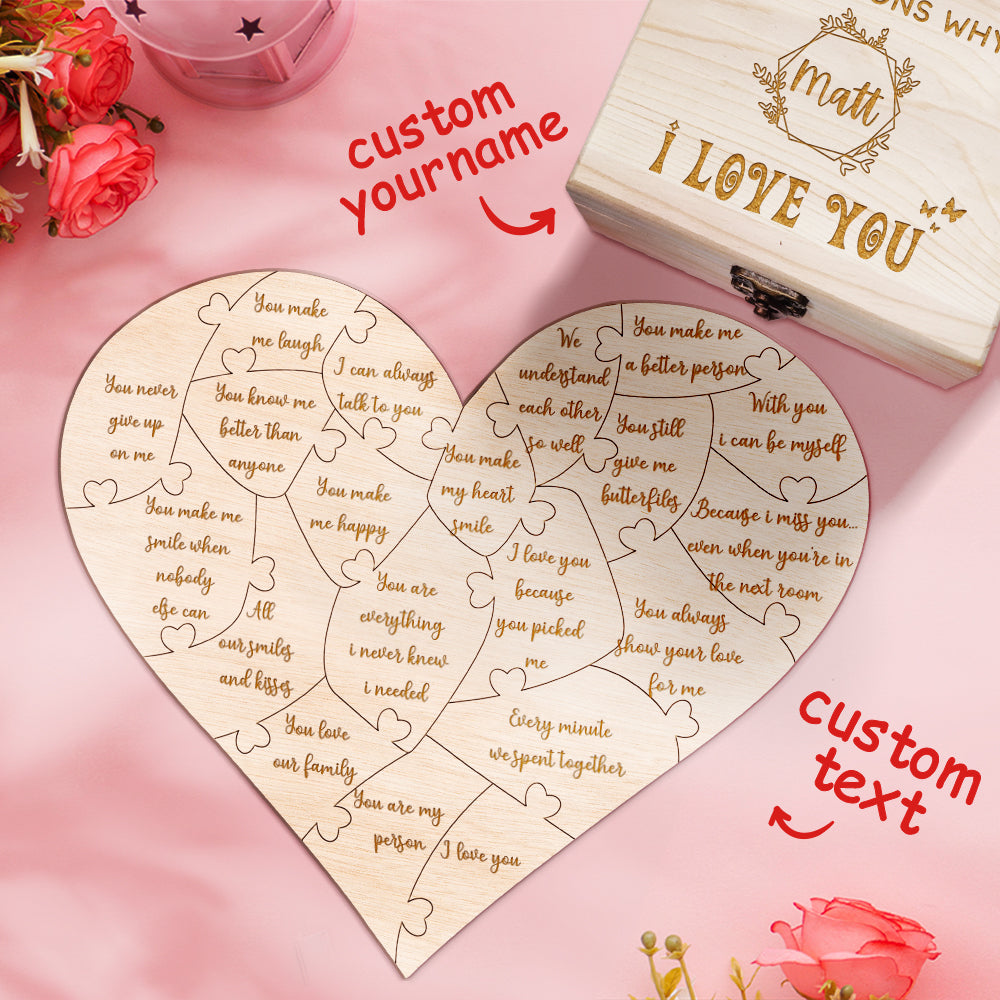 Popular custom love gifts, Best personalised anniversary gifts, Creative custom romantic decorations, Personalised wooden puzzle with reasons why I love you, Unique personalised gift for loved ones, High-quality custom wooden puzzle with box, Customisable love puzzle for special occasions, Personalised romantic gift for girlfriend or boyfriend, Custom engraved wooden puzzle for romantic gift