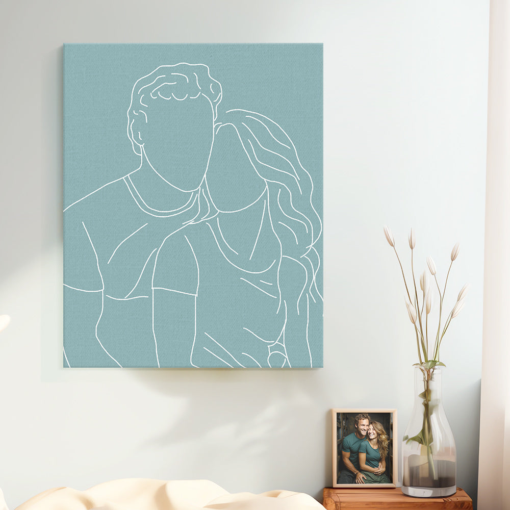 Custom Line Art Photo Portrait Canvas Gifts for Him/Her/Couples/Family, Customised Wall Art, Personalised Gift - Gifted Your Way