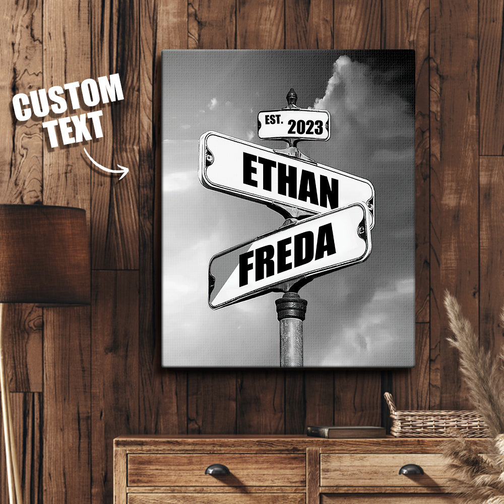 Personalised Name Canvas With Year Date Vintage Crossroad Street Sign Canvas Anniversary Gift For Couples - Gifted Your Way