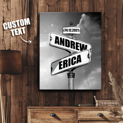 Personalised Name Canvas With Year Date Vintage Crossroad Street Sign Canvas Anniversary Gift For Couples - Gifted Your Way