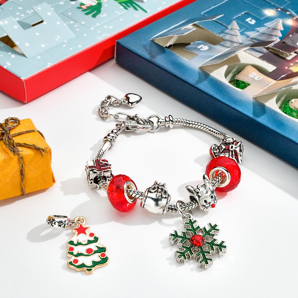 Christmas Charm Surprise Blind Box Charm Bracelet/Necklace 24 Calendar Countdown Gift Box Bracelet DIY Charms - Gifted Your Way