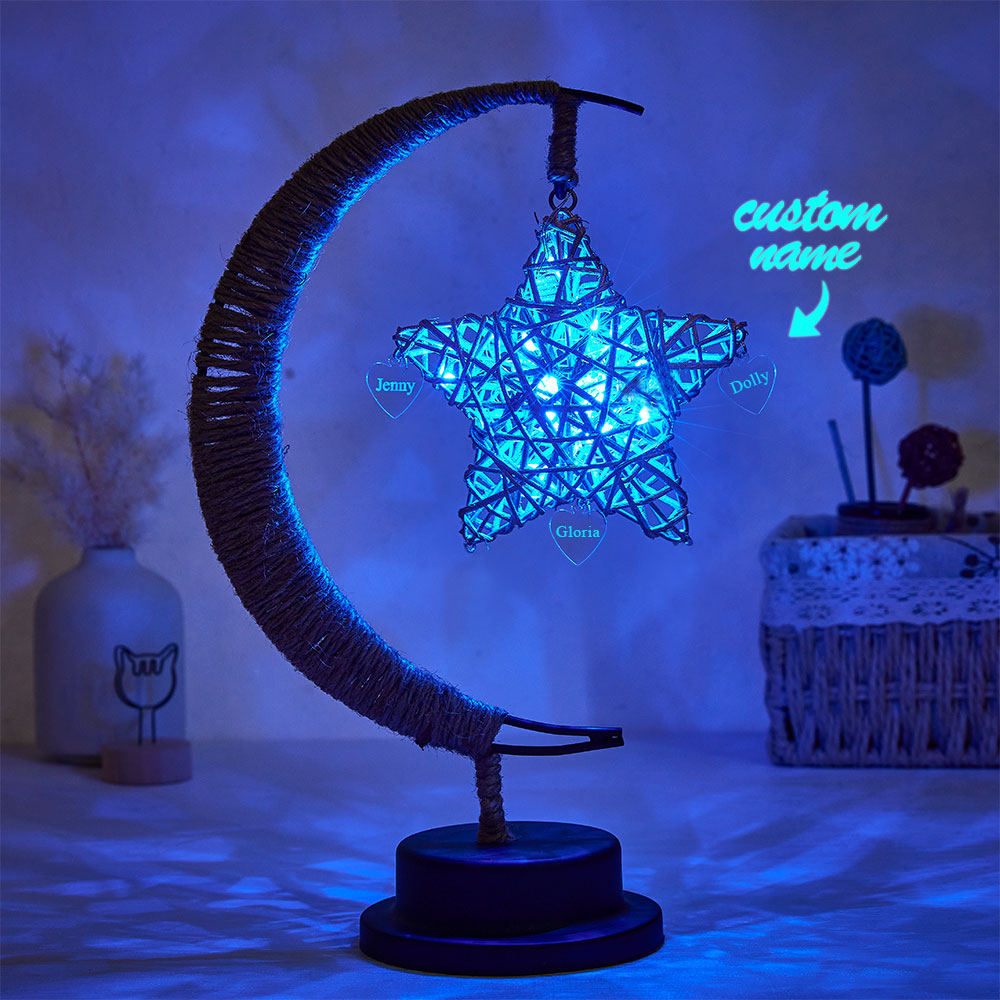 Custom Engraved Night Light, Personalised Name Night Light, Unique Star Moon Night Light, Custom Hemp Rope Decor Light, Personalised Gift Night Light, High-Quality Night Light, Personalised Romantic Gift, Customisable Night Light Decor, Stylish Personalised Night Light, Unique Custom Night Light Design, Personalised gifts for home decor