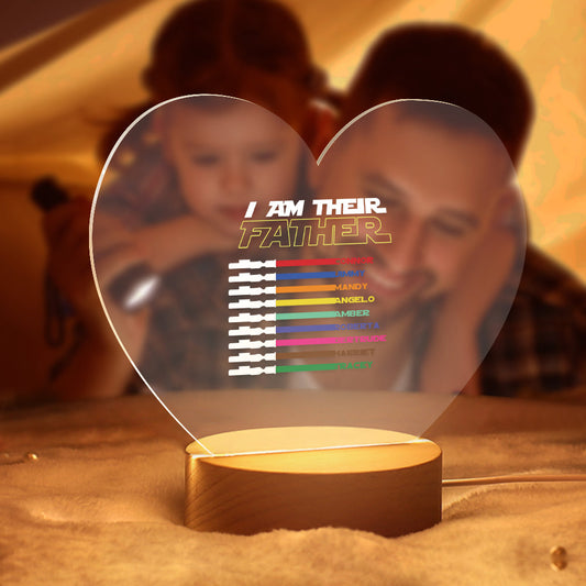 Custom I Am Their Father Heart Night Light - Personalized Acrylic Father's Day Lamp - Gifted Your Way