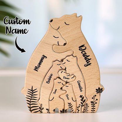 Unique home decor with custom names, Trending personalised wooden puzzles, Popular custom engraved bear decorations, Custom engraved wooden bear puzzle with family names, Personalised family name bear puzzle for home decor, Unique personalised gift bear puzzle for special occasions, High-quality custom wooden puzzle with names, Customisable heart-shaped family bear puzzle decoration