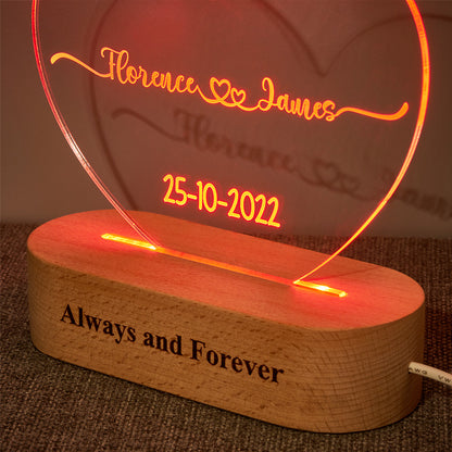 Personalised Heart Shaped Acrylic Plaque, Custom Name and Date Night Light, Customisable Acrylic Night Light, Unique Heart Plaque Night Light, Personalised Night Light Gift, High-Quality Acrylic Plaque, Personalised Gift Night Light, Customisable Heart Shaped Light, Stylish Personalised Night Light, Unique Custom Plaque Lamp, Personalised gifts for home decor, Custom heart-shaped night lights, Unique gift ideas with custom plaques